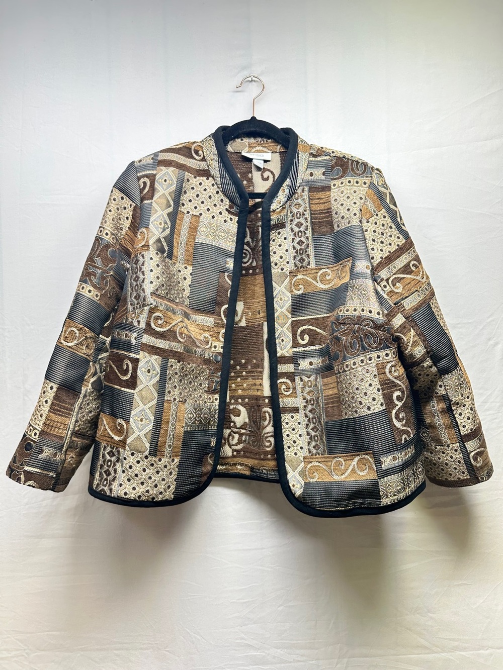 Brocade Patchwork-Print Jacket in Brown & Black